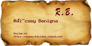 Récsey Benigna névjegykártya